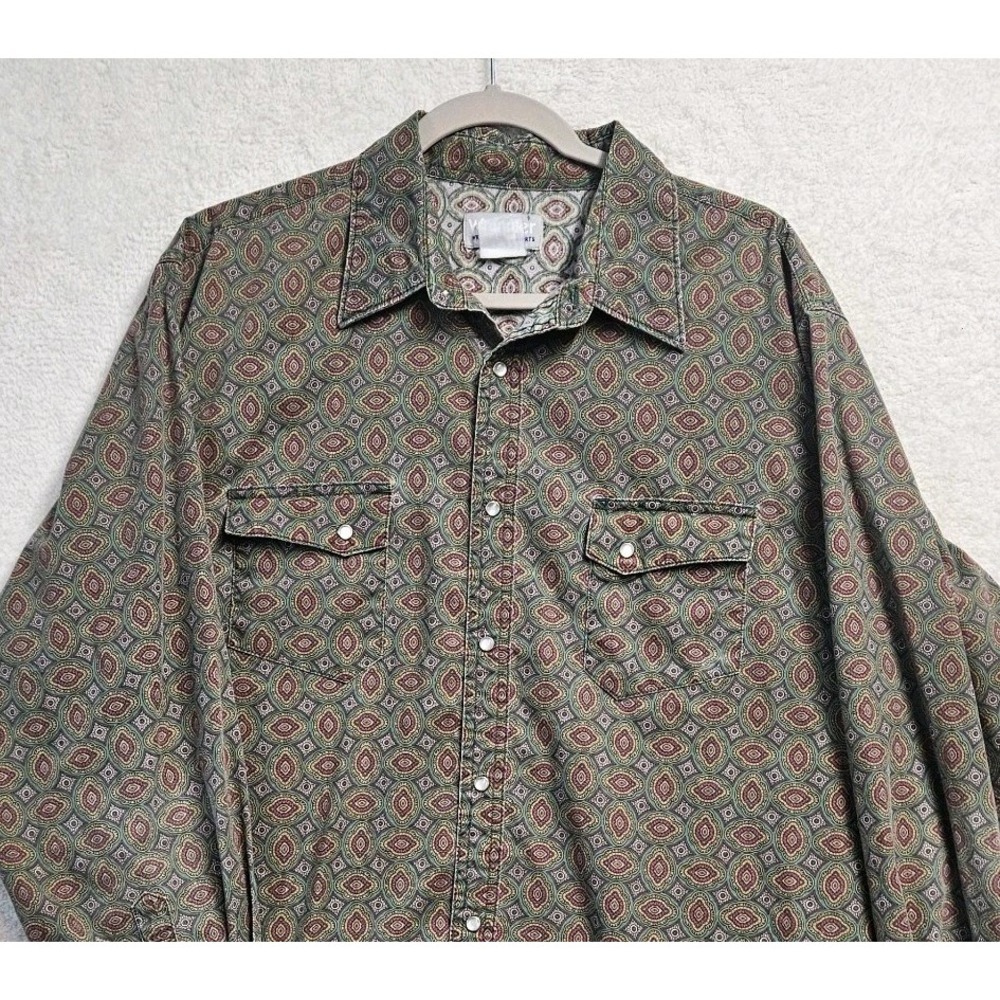 Wrangler Wrancher Pearl Snap Shirt Geometric Print Mens XL Western Rodeo L/S